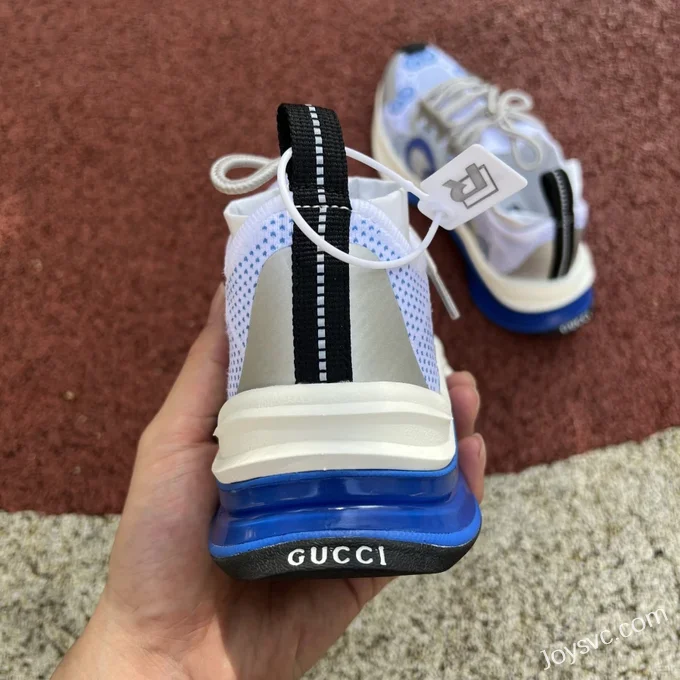 GUCCI Double G Lace-Up Sneakers in White & Blue