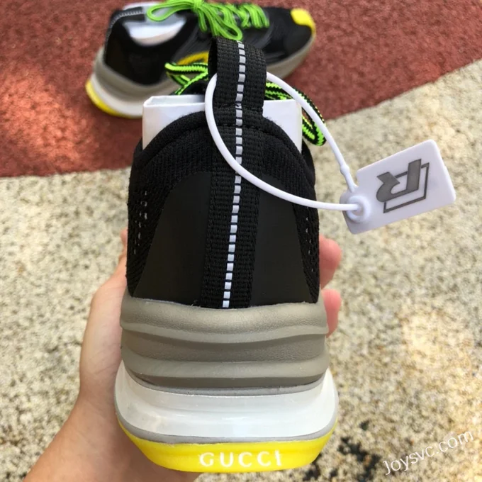 GUCCI Double G Lace-Up Sneakers in Black Yellow & Green