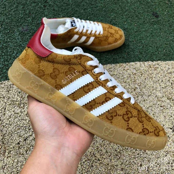 GUCCI x Adidas Originals Gazelle Low-Top Sneakers in White & Brown