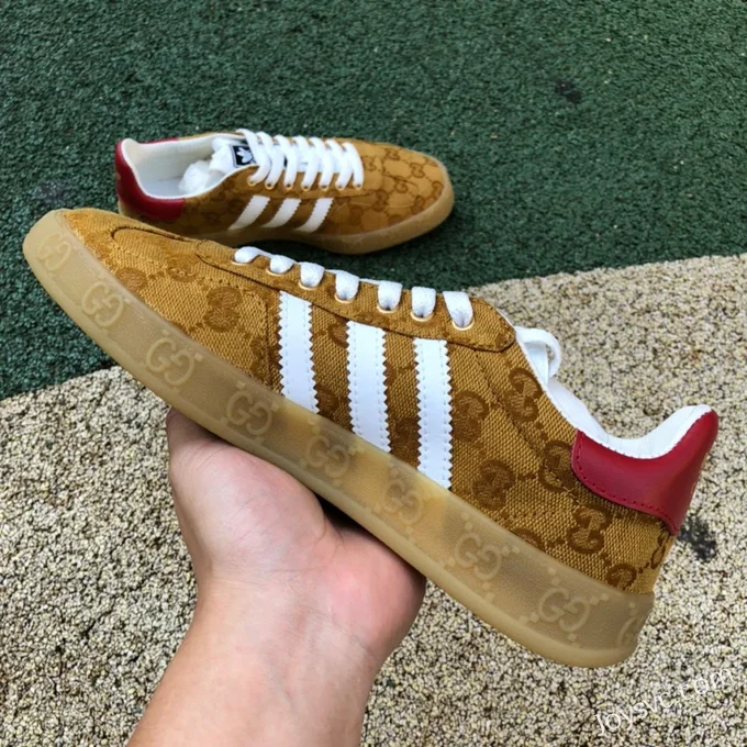 GUCCI x Adidas Originals Gazelle Low-Top Sneakers in White & Brown