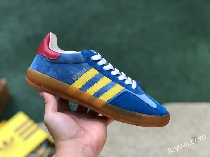 GUCCI x Adidas Originals Gazelle Low-Top Sneakers in Blue & Brown