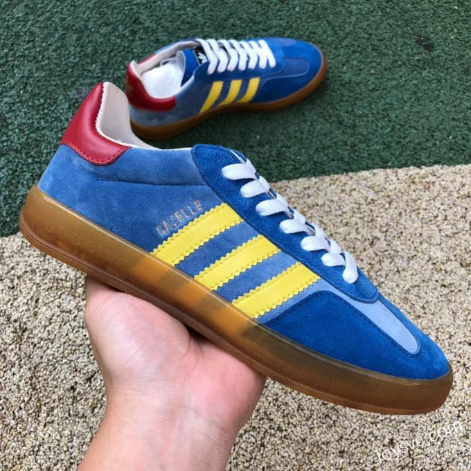 GUCCI x Adidas Originals Gazelle Low-Top Sneakers in Blue & Brown