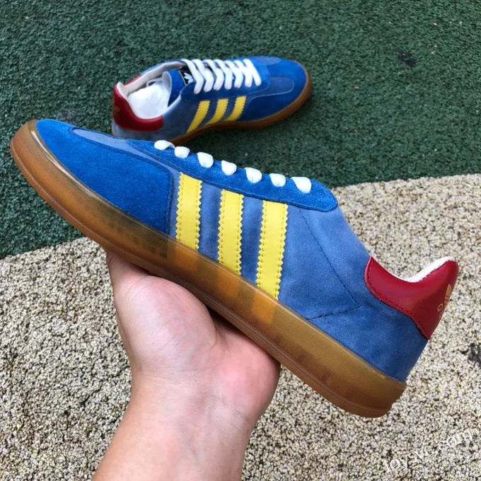 GUCCI x Adidas Originals Gazelle Low-Top Sneakers in Blue & Brown