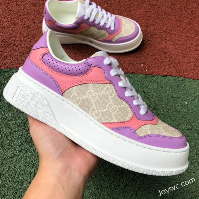 GUCCI Low-Top Canvas Platform Sneakers in Pink & Purple