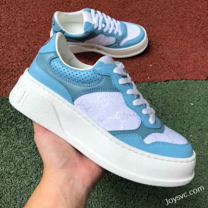 GUCCI Low-Top Canvas Platform Sneakers in White & Blue