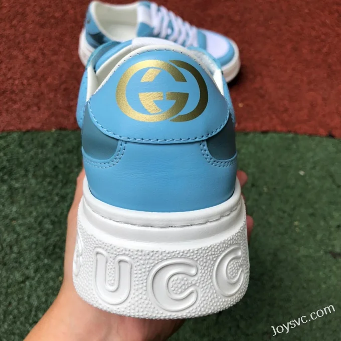 GUCCI Low-Top Canvas Platform Sneakers in White & Blue