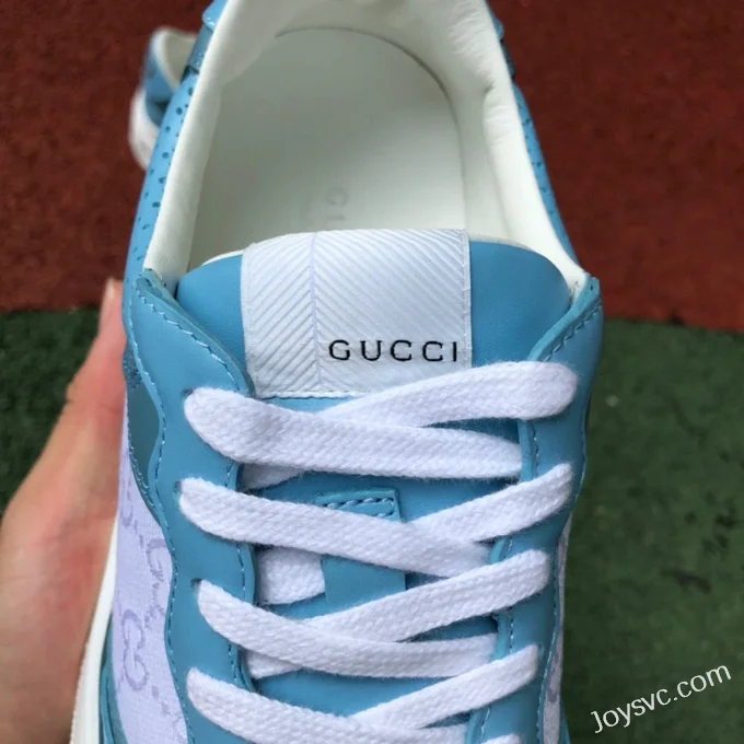 GUCCI Low-Top Canvas Platform Sneakers in White & Blue