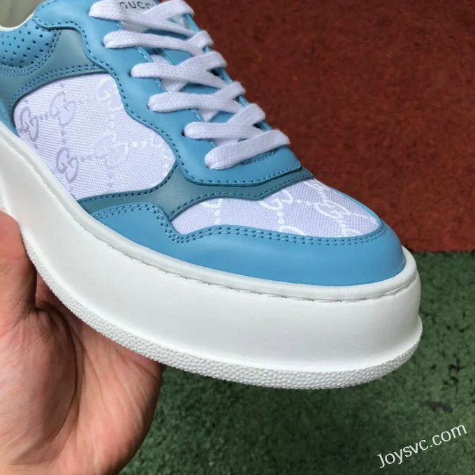 GUCCI Low-Top Canvas Platform Sneakers in White & Blue