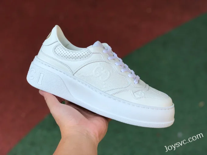 GUCCI Low-Top Canvas Platform Sneakers in Pure White