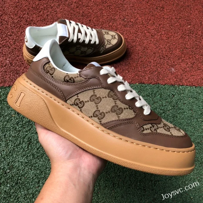 GUCCI Low-Top Canvas Platform Sneakers in Grey & Light Brown