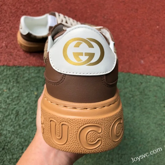 GUCCI Low-Top Canvas Platform Sneakers in Grey & Light Brown