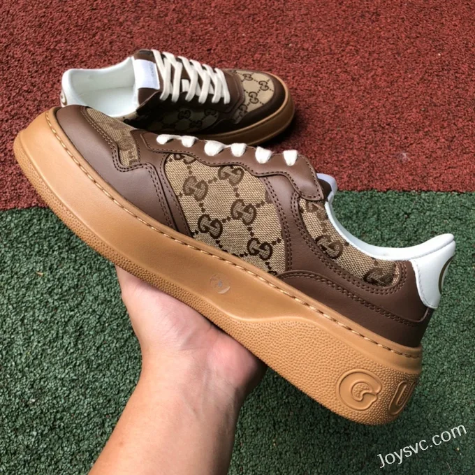 GUCCI Low-Top Canvas Platform Sneakers in Grey & Light Brown