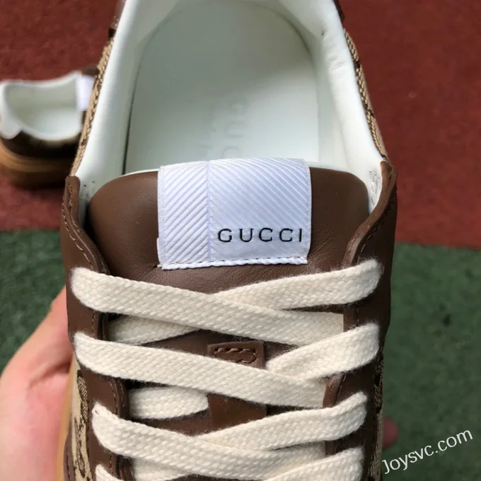 GUCCI Low-Top Canvas Platform Sneakers in Grey & Light Brown