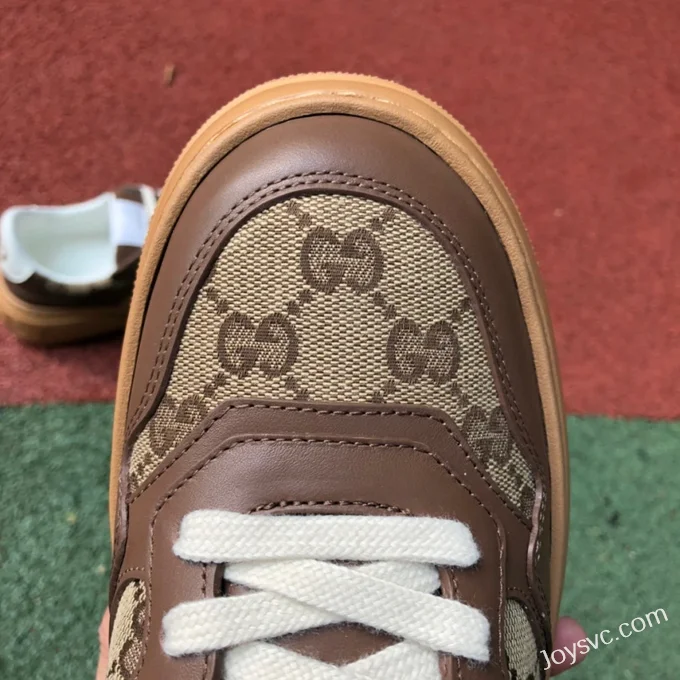 GUCCI Low-Top Canvas Platform Sneakers in Grey & Light Brown