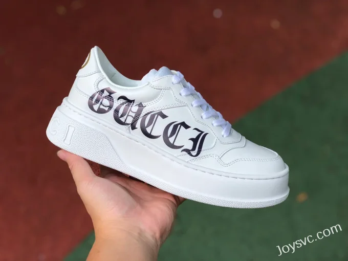 GUCCI Low-Top Canvas Platform Sneakers in White & Logo Print