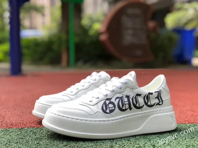 GUCCI Low-Top Canvas Platform Sneakers in White & Logo Print