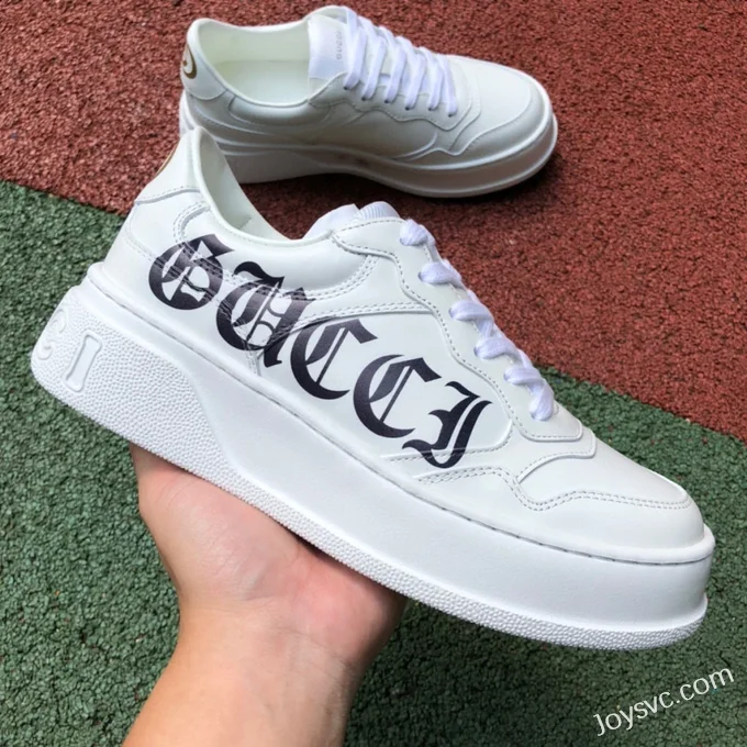 GUCCI Low-Top Canvas Platform Sneakers in White & Logo Print