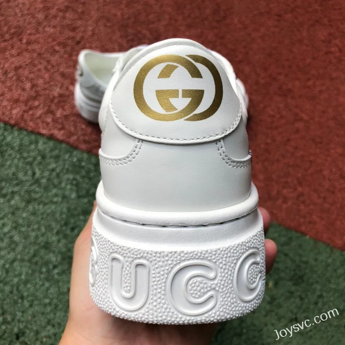 GUCCI Low-Top Canvas Platform Sneakers in White & Logo Print