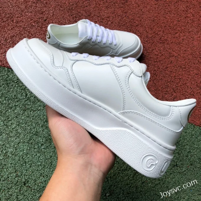 GUCCI Low-Top Canvas Platform Sneakers in White & Logo Print