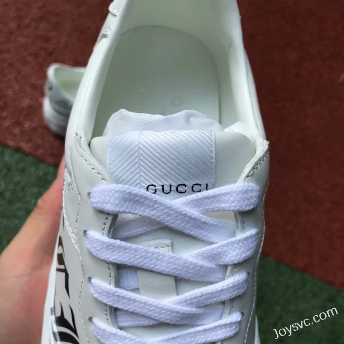 GUCCI Low-Top Canvas Platform Sneakers in White & Logo Print