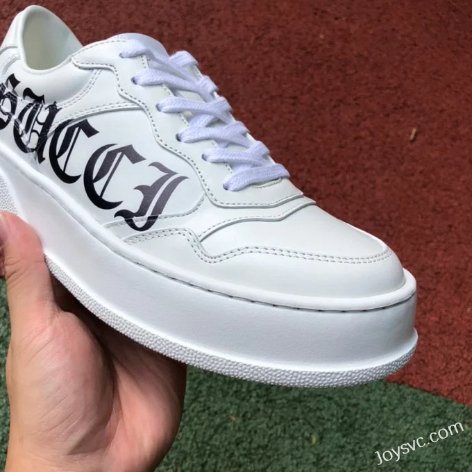 GUCCI Low-Top Canvas Platform Sneakers in White & Logo Print