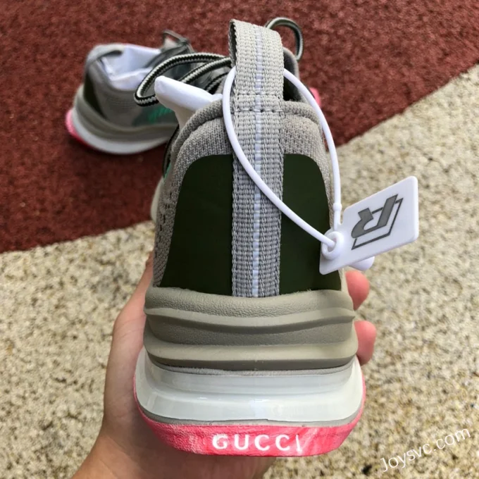 GUCCI Double G Lace-Up Sneakers in Grey Pink & Green