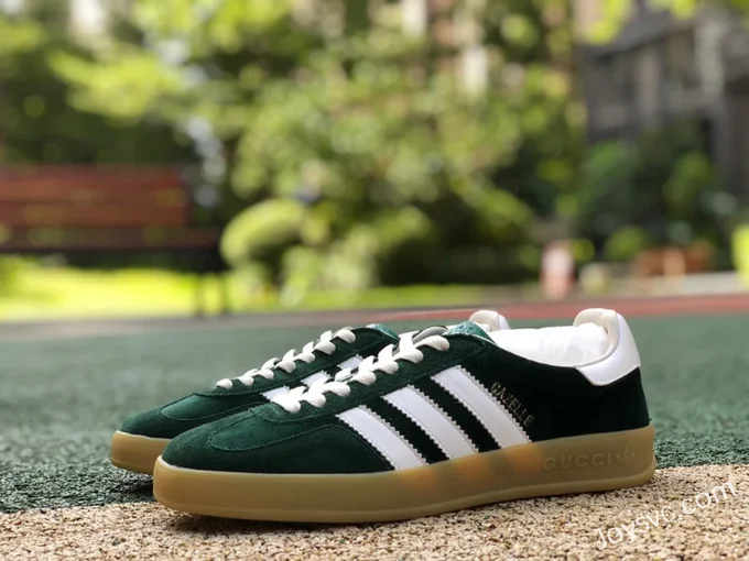 GUCCI x Adidas Originals Gazelle Low-Top Sneakers in Green & White