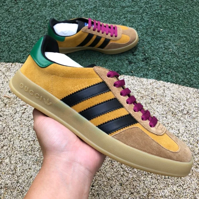 GUCCI x Adidas Originals Gazelle Low-Top Sneakers in Yellow & Pink