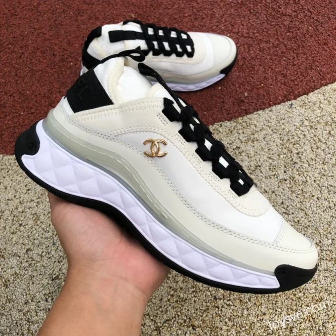 CHANEL Suede Effect Nylon Sneakers in White and Black