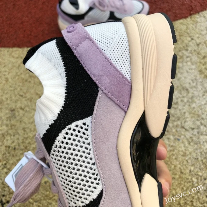 CHANEL Knit and Suede Effect Sneakers in White Black and Purple