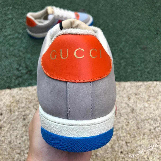 GUCCI Screener Low-Top Distressed Mesh Sneakers in Grey Orange & Blue