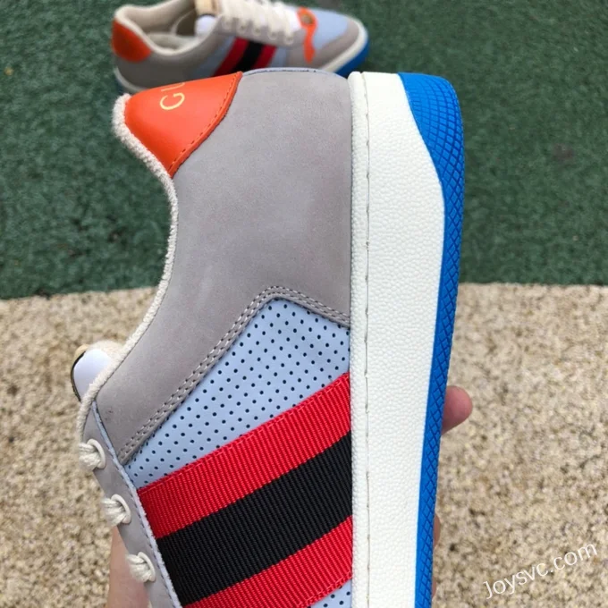 GUCCI Screener Low-Top Distressed Mesh Sneakers in Grey Orange & Blue