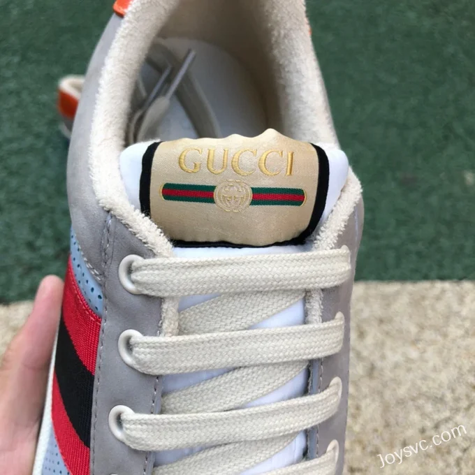 GUCCI Screener Low-Top Distressed Mesh Sneakers in Grey Orange & Blue