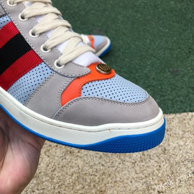 GUCCI Screener Low-Top Distressed Mesh Sneakers in Grey Orange & Blue