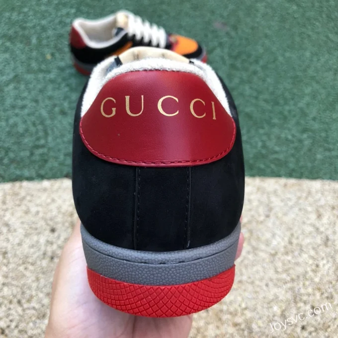 GUCCI Screener Low-Top Distressed Mesh Sneakers in Black Yellow & Red