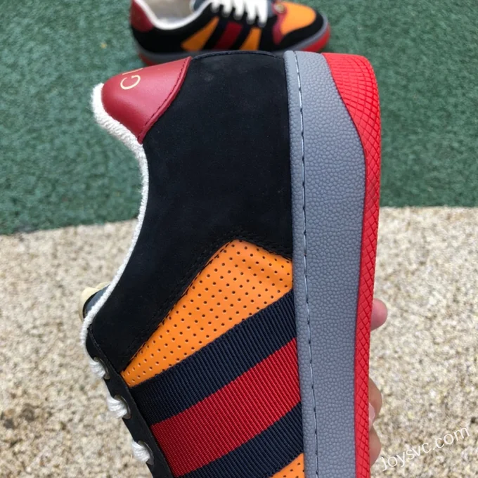 GUCCI Screener Low-Top Distressed Mesh Sneakers in Black Yellow & Red