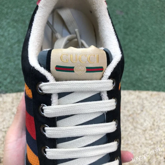 GUCCI Screener Low-Top Distressed Mesh Sneakers in Black Yellow & Red