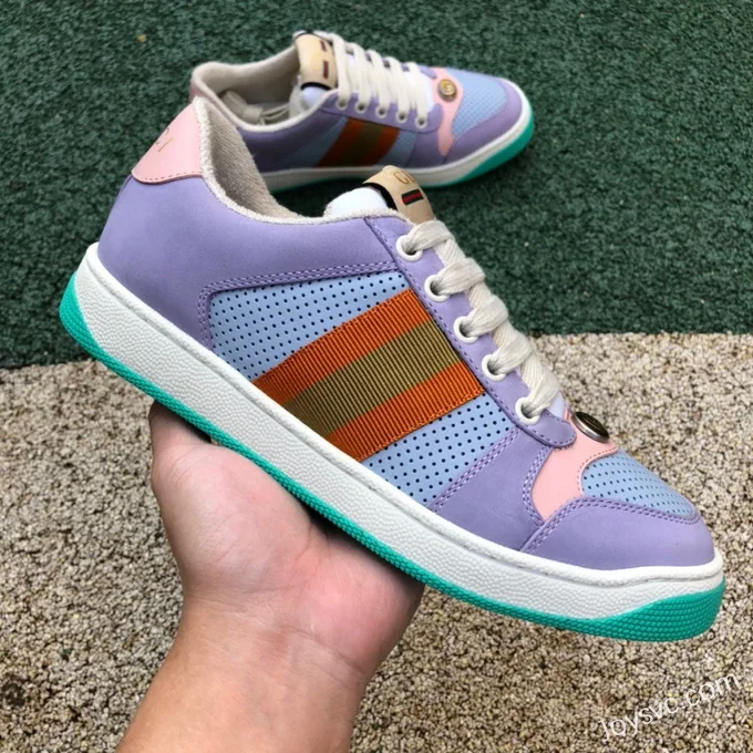 GUCCI Screener Low-Top Distressed Mesh Sneakers in Purple & Pink