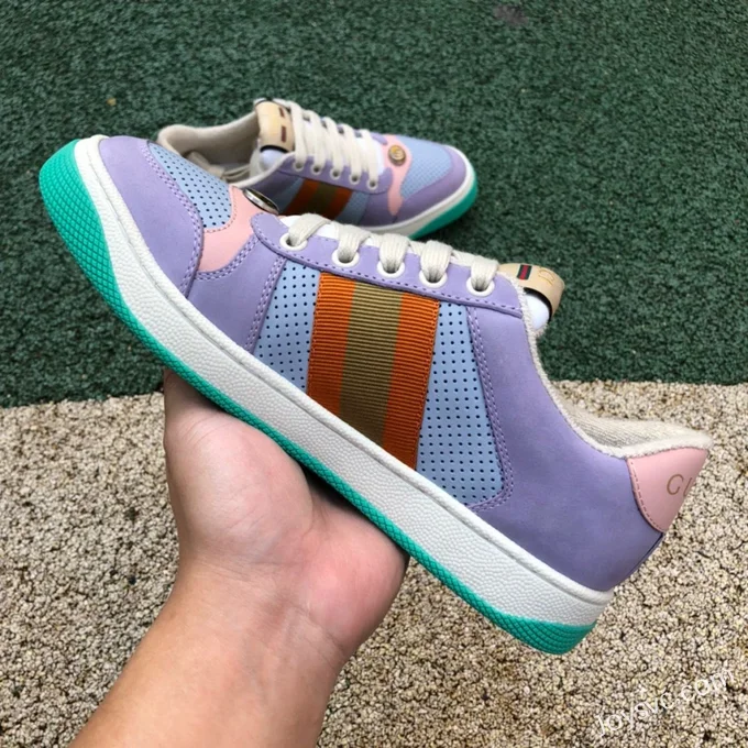 GUCCI Screener Low-Top Distressed Mesh Sneakers in Purple & Pink