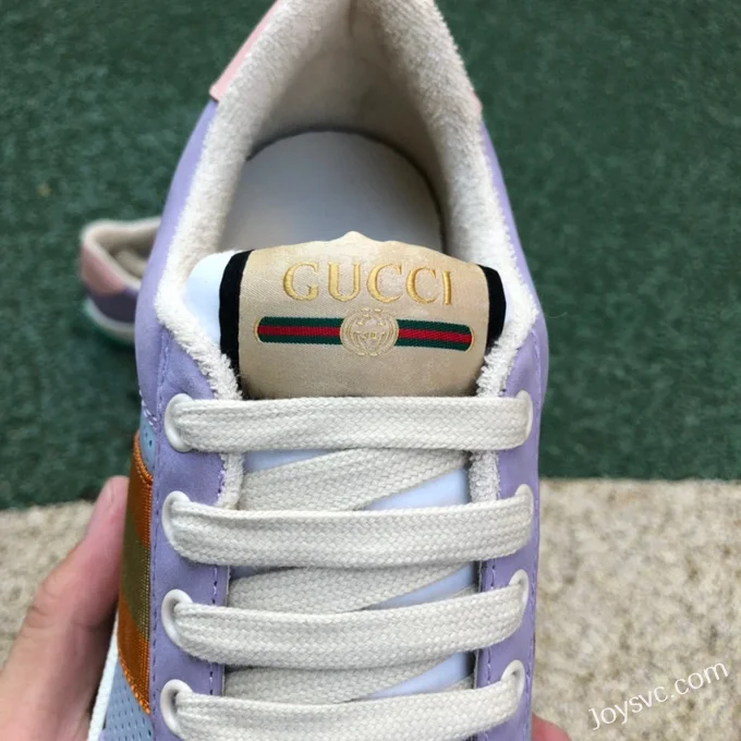 GUCCI Screener Low-Top Distressed Mesh Sneakers in Purple & Pink