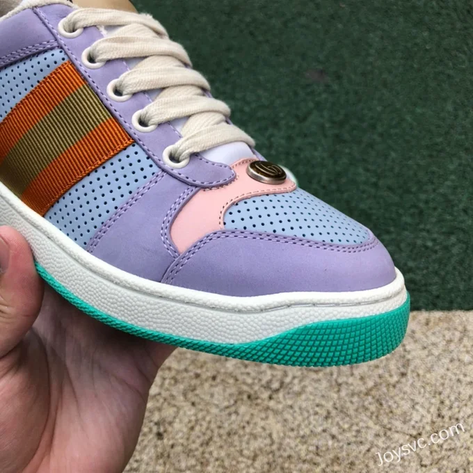 GUCCI Screener Low-Top Distressed Mesh Sneakers in Purple & Pink