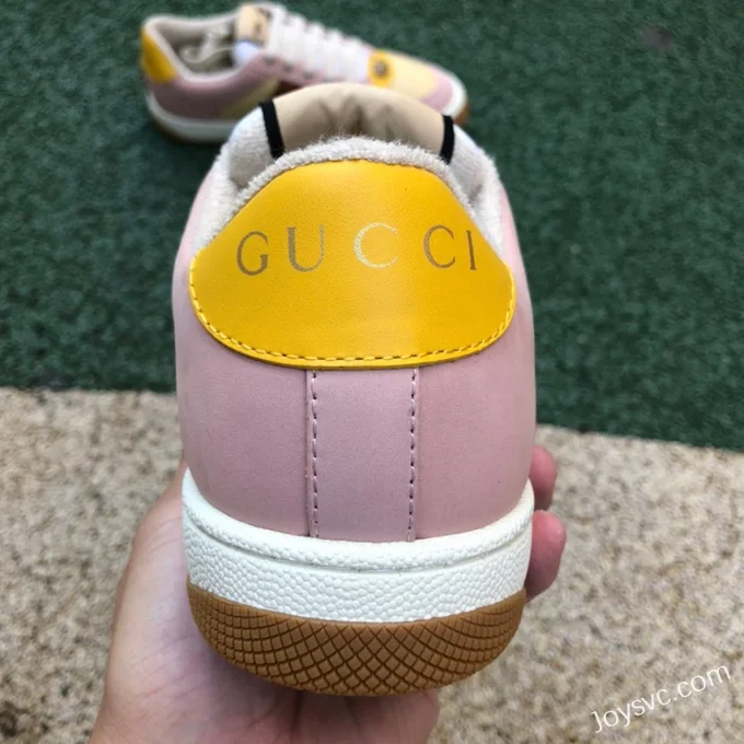 Gucci Screener Pink Yellow Distressed Mesh Low Top Fashion Sneakers