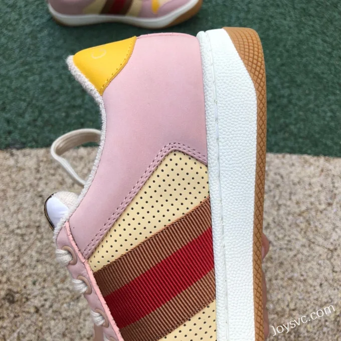 Gucci Screener Pink Yellow Distressed Mesh Low Top Fashion Sneakers