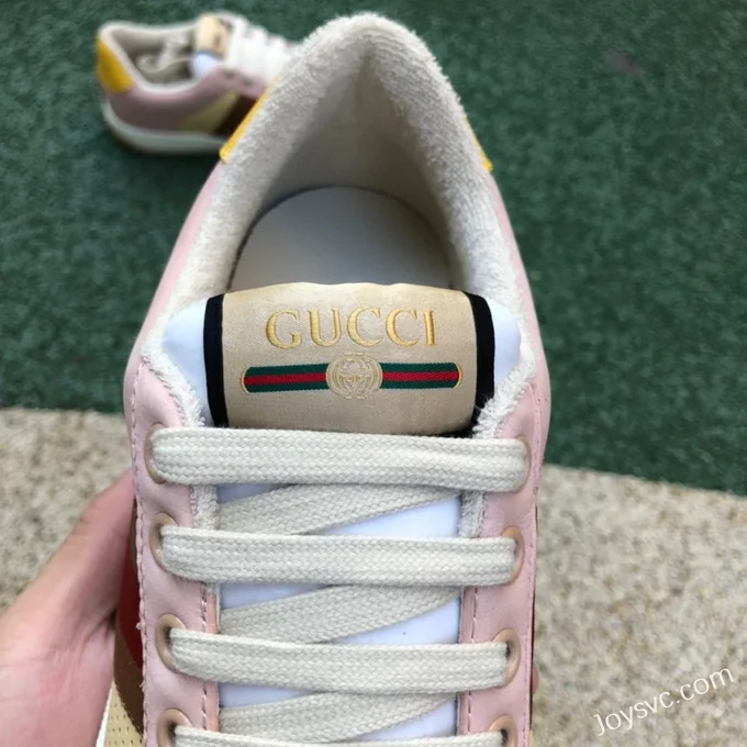 Gucci Screener Pink Yellow Distressed Mesh Low Top Fashion Sneakers