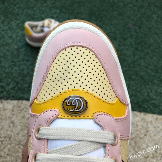 Gucci Screener Pink Yellow Distressed Mesh Low Top Fashion Sneakers