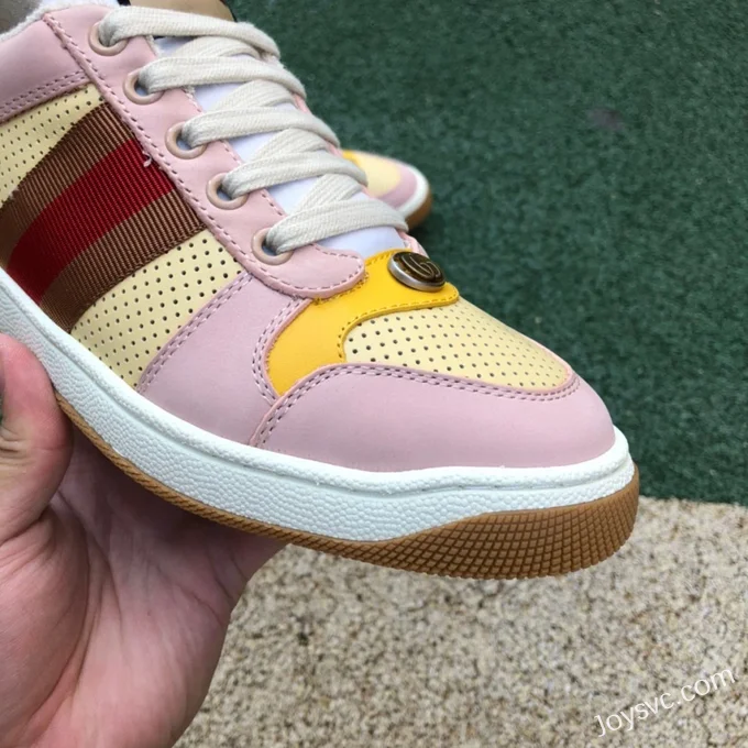 Gucci Screener Pink Yellow Distressed Mesh Low Top Fashion Sneakers