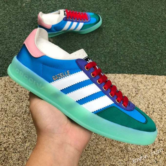 Adidas Originals x GUCCI Gazelle Low-Top Sneakers for Women in Light Blue Silk