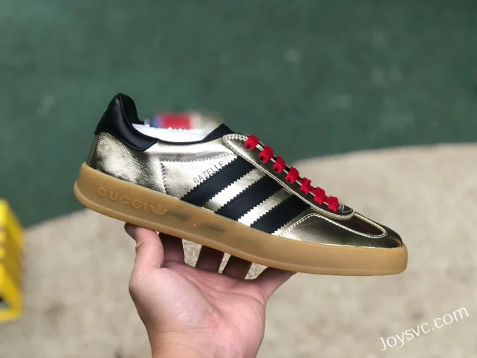 Adidas Originals x GUCCI Gazelle Low-Top Sneakers in Black Red & Gold