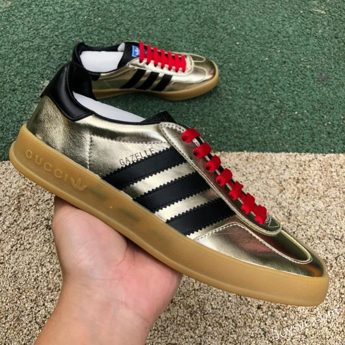 Adidas Originals x GUCCI Gazelle Low-Top Sneakers in Black Red & Gold