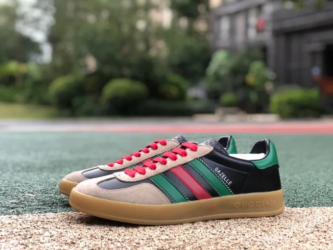 Adidas Originals x GUCCI Gazelle Low-Top Sneakers in Black Green & Brown